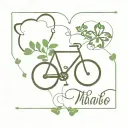 bike with infinity as part and 4 leaves clover, a heart and the mention Mahalo  tattoo design idea