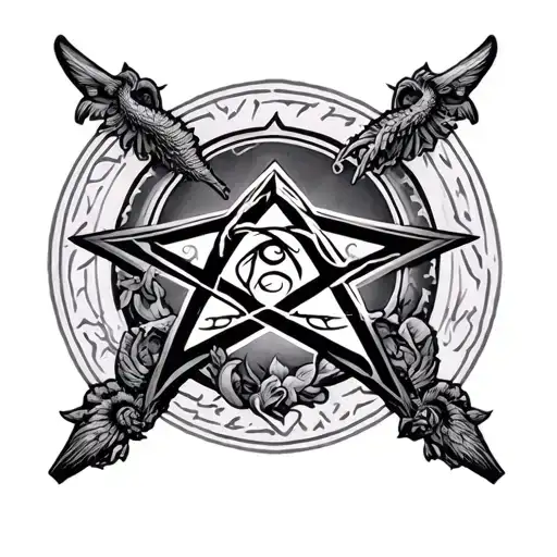 Pentagram and Mon tattoo design idea