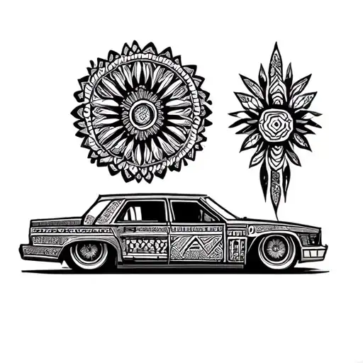 aztec drawing with a mexican lowrider vibe tattoo design idea