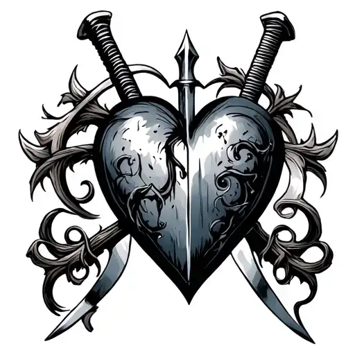 sword protection small heart tattoo design idea