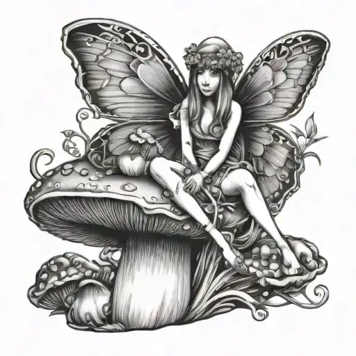 Fairy Sitting On A Mushroom tattoo design idea