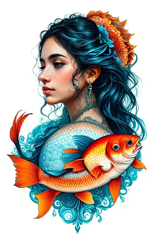 Birth Signs cancer and pisces tattoo design idea