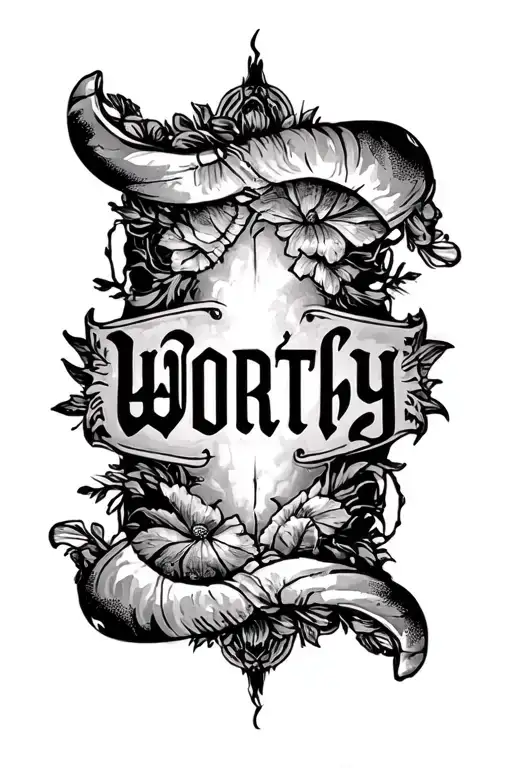 "Worthy" Name Tattoo sleeve tattoo design idea