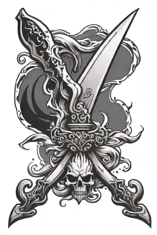A black and grey tattoo of a chef's knife morphing into a trident, symbolizing the client's passion for both cooking and the ocean tattoo design idea