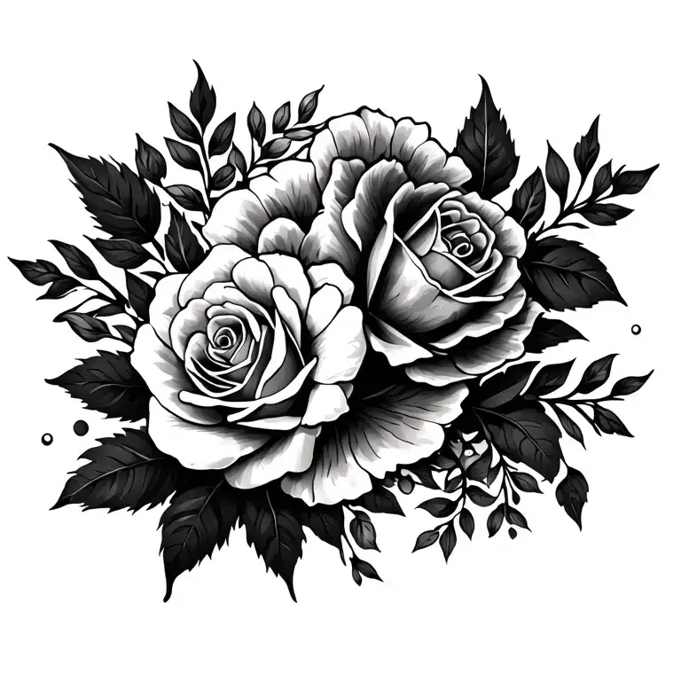 floral tattoo with roses, leaves, and random flowers that goes on the side of boob that has an obvious semicolon tattoo design idea
