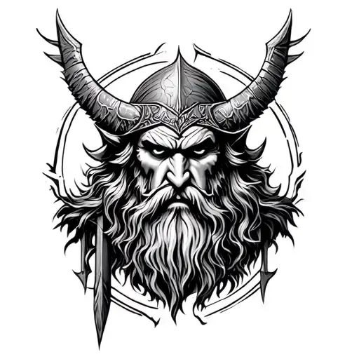 Odin image very detailed, with fine thin strokes, for forearm tattoo design idea