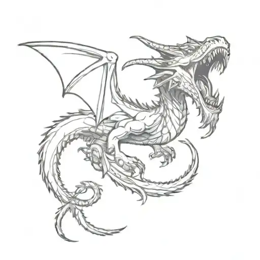 An angry chiseled dragon spewing planet dust from its mouth tattoo design idea
