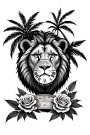 lion face , palm tree, travel, roses, analog clock tattoo design idea