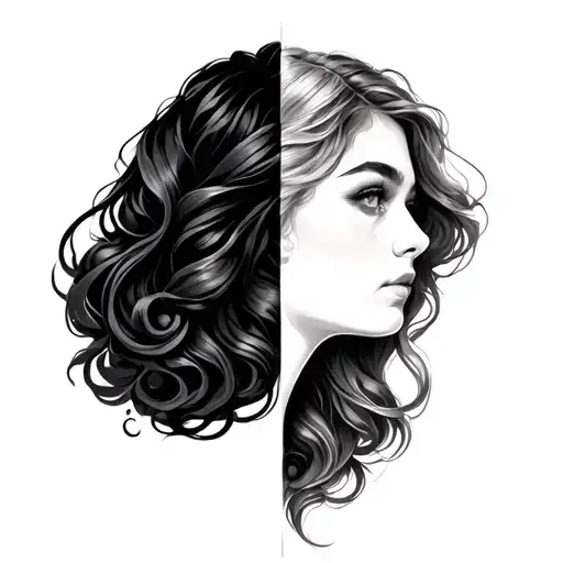 hania half lady head profile holding tattoo design idea