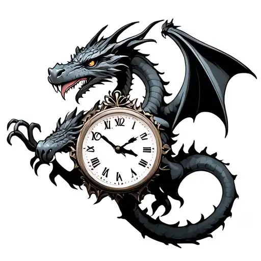 dragon holding a clock tattoo design idea