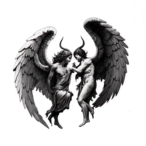 angel vs evil tattoo design idea