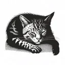 Tabby cat dot work sleeping cat tattoo design idea