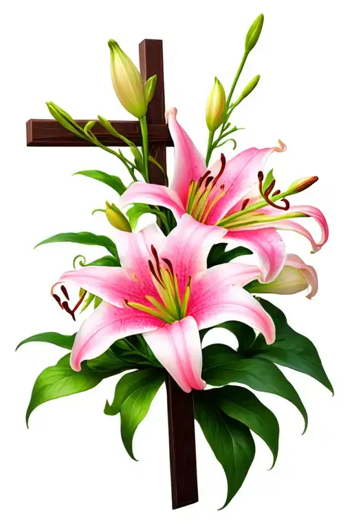 lillium stargazer lily flowers climbing a cross tattoo design idea