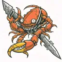 upside down crab with dagger piercing it from above tattoo design idea