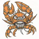 upside down crab with dagger piercing it from above tattoo design idea