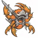upside down crab with dagger piercing it from above tattoo design idea