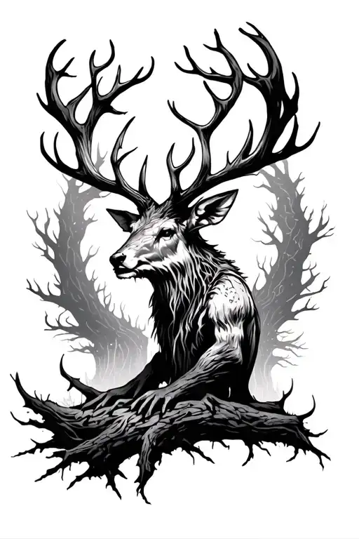 leshen in forest filled tattoo design idea
