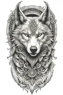 Wolf head with wings and crescent moon tattoo design idea