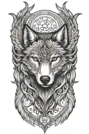 Wolf head with wings and crescent moon tattoo design idea