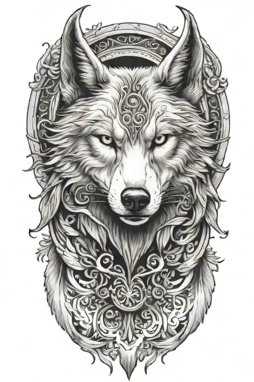 Wolf head with wings and crescent moon tattoo design idea