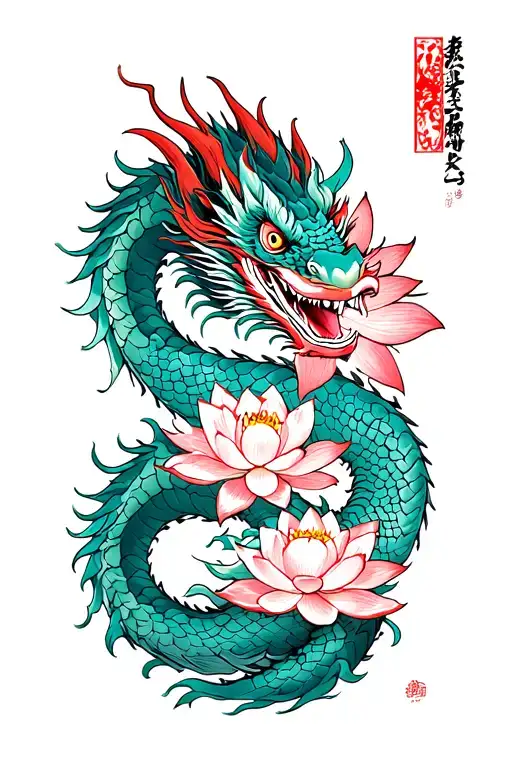 japanese dragon and lotus tattoo design idea
