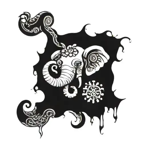 elephant head with octopus arms outstretched tattoo design idea