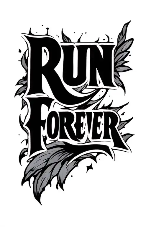 Stylized words 'Run Forever'  tattoo design idea