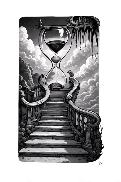 hourglass and stairway to heaven vs hell tattoo design idea
