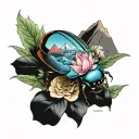 beetle, mountains, nature, casting, flowers, minimalism, lines tattoo design idea