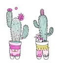 4 cacti representing 4 girls wearing rave outfits  tattoo design idea