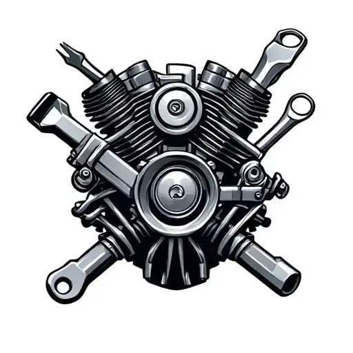 v8 engine with tools tattoo design idea