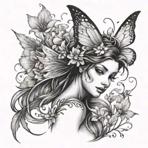 fairies flowers tattoo design idea