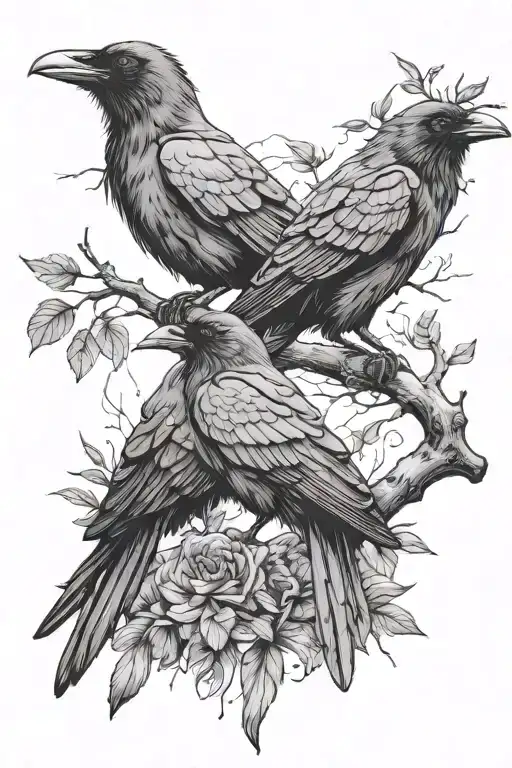 dark romance style. teen friendship and nostalgia with forests and first loves. ravens. magic.  tattoo design idea