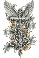 tall skinny cross with wings one angel one devil tattoo design idea