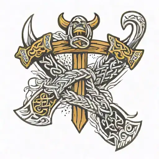 crossed Viking axes across pectoral muscle tattoo design idea