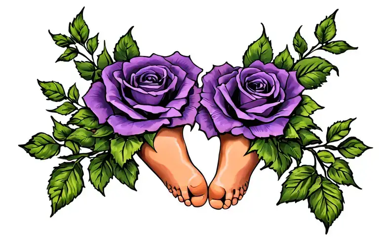 PURPLE ROSES AND BABY FOOT PRINTS tattoo design idea