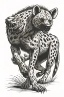 hyena in dynamic pose, jumping. full body. equal proportions. thick outline. no sharp lines.No unnecessary lines.  tattoo design idea