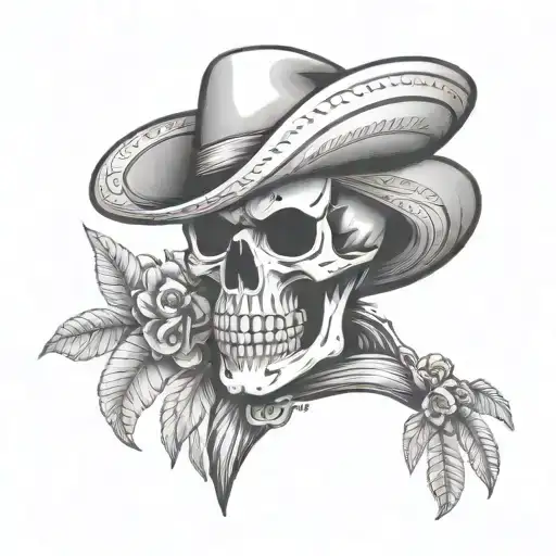 Skelton with a Colombian straw hat tattoo design idea
