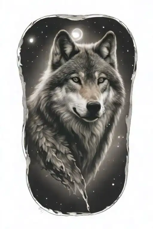 wolf space tattoo design idea