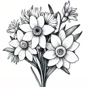 Fine line flower bunch with narcissus, aster and honey suckle flower  tattoo design idea