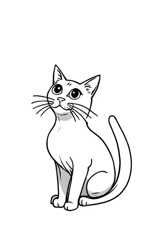 fluffy skinny white cat sitting and looking up to the side with both big cute eyes visible tattoo design idea