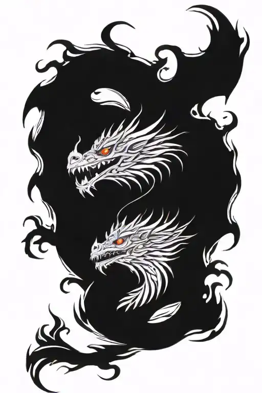 dragon breathing fire at wizard casting tattoo design idea