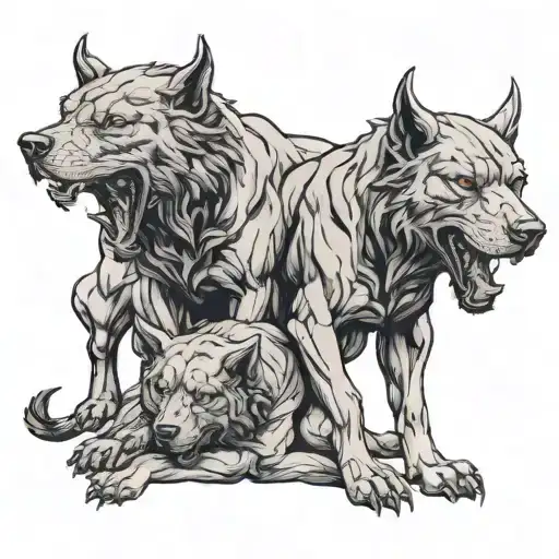 The three-headed Cerberus remains the centerpiece, but the overall tone is slightly darker. Each head of Cerberus still  tattoo design idea