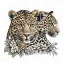 mother leopard and cub with flowers blooming tattoo design idea