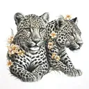 mother leopard and cub with flowers blooming tattoo design idea
