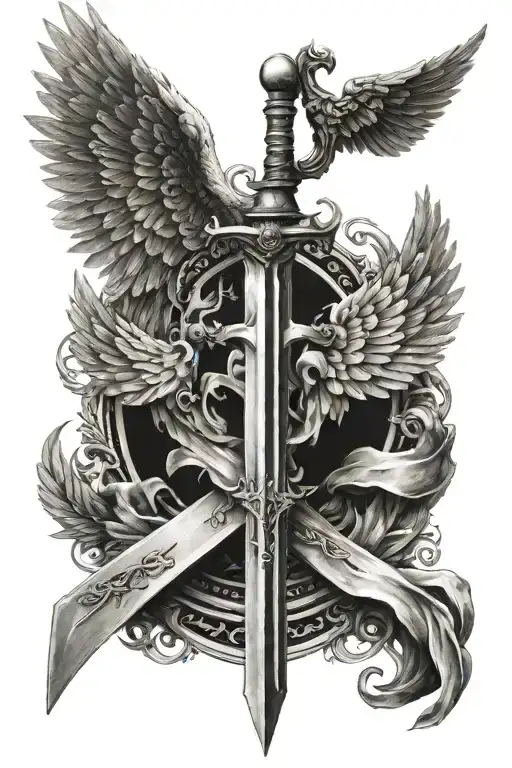 Sword and Angel wings tattoo design idea