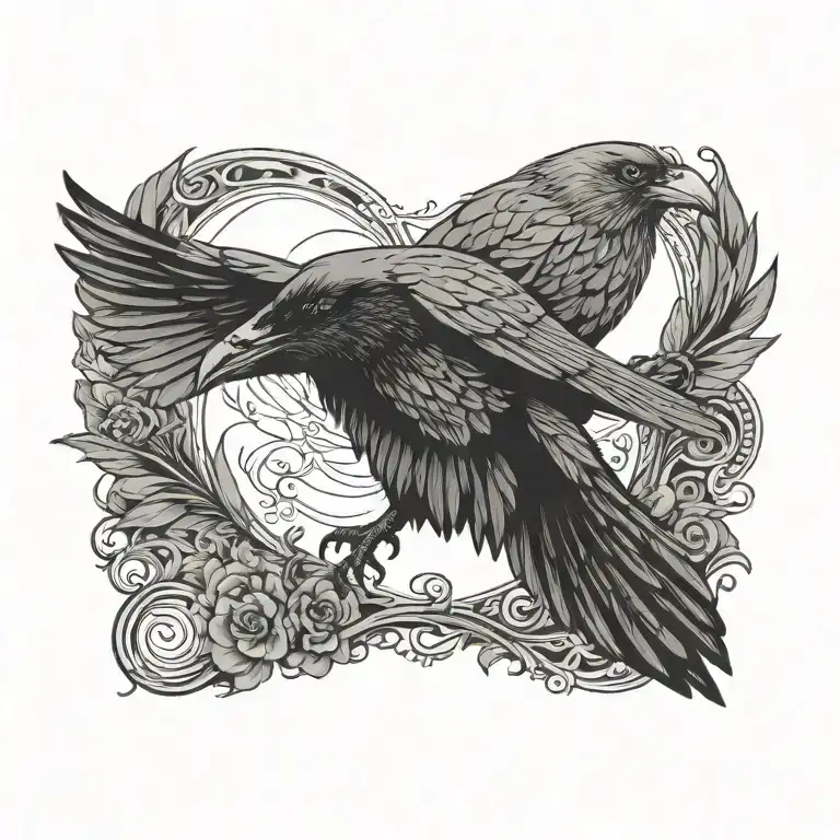 hugin and munin raven flying tattoo design idea