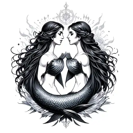 Virgo goddess pisces mermaid in love each other tattoo design idea