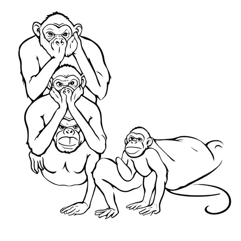 4 monkeys hear no evil speak no evil see know evil do no evil tattoo design idea