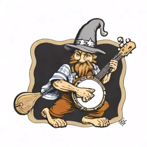 woodelf playing banjo tattoo design idea